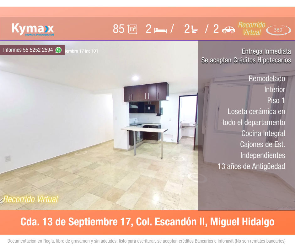 Bonito departamento 85 m2 Col. Escandón, Miguel Hidalgo