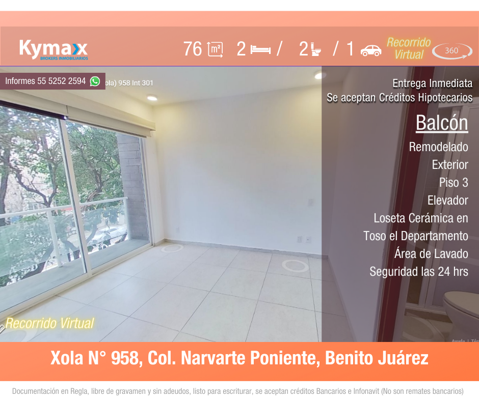 Excelente departamento 76 m2 Col. Narvarte Poniente, Benito Juárez