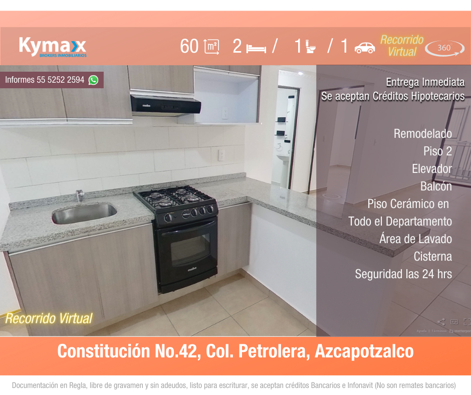 Excelente departamento 60 m2 Col. Petrolera, Azcapotzalco