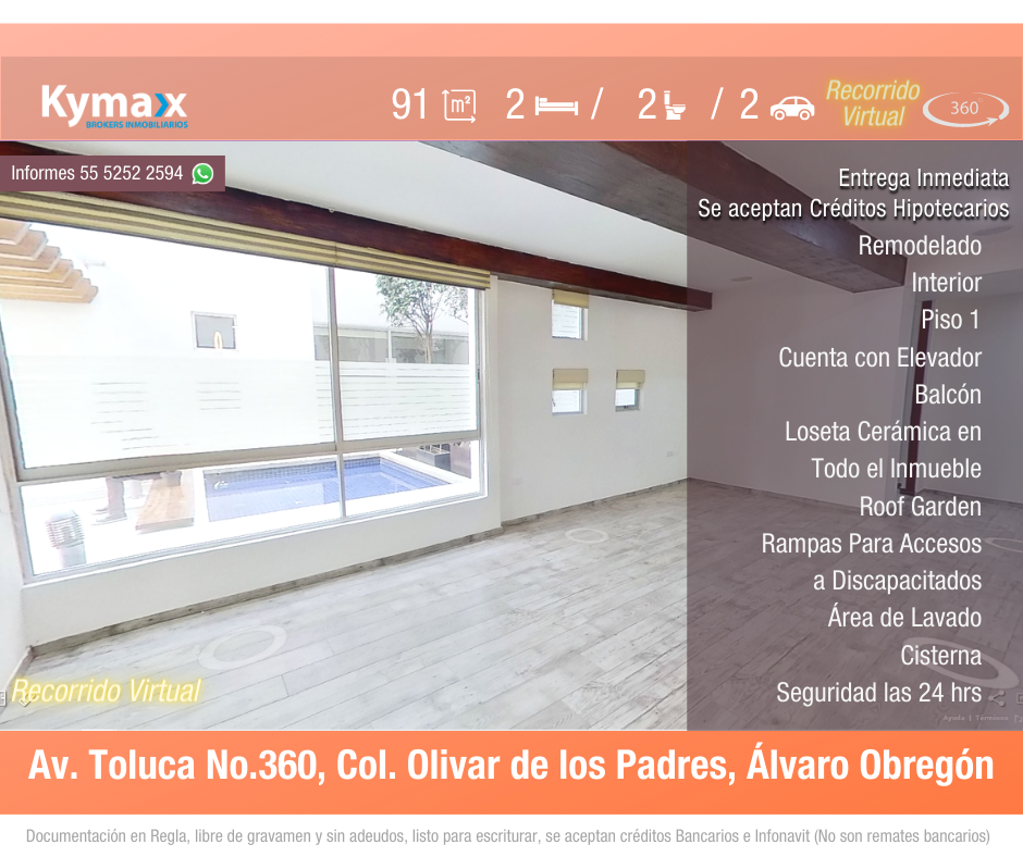 Excelente departamento 91 m2 Col. Olivar de los Padres , Álvaro Obregón