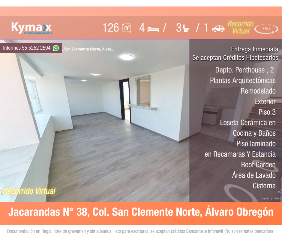 Excelente departamento 126 m2 Col.  San Clemente Norte, Benito Juarez