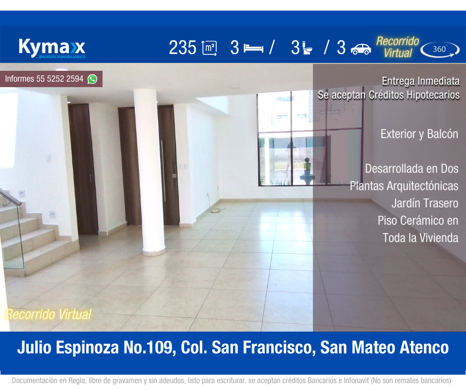 Excelente Casa  235 m2 Col. San Francisco, San Mateo Atenco