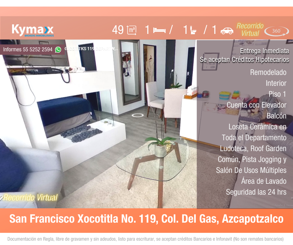 Excelente departamento 49 m2 Col. Del Gas, Azcapotzalco