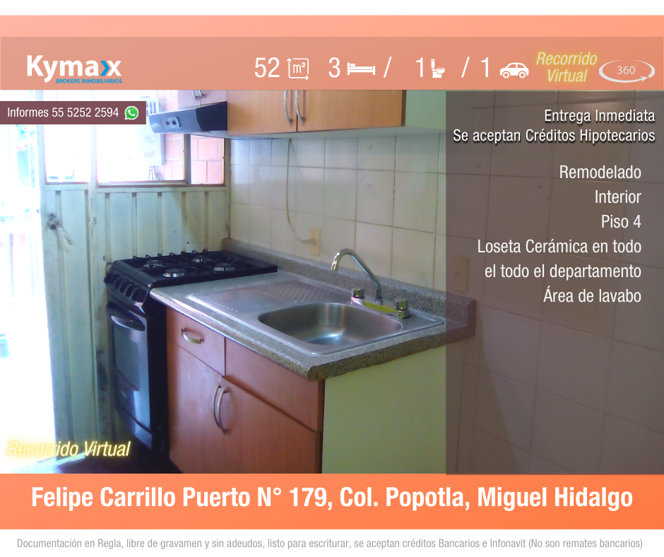 Excelente departamento 52 m2 Col.  Popotla , Miguel Hidalgo