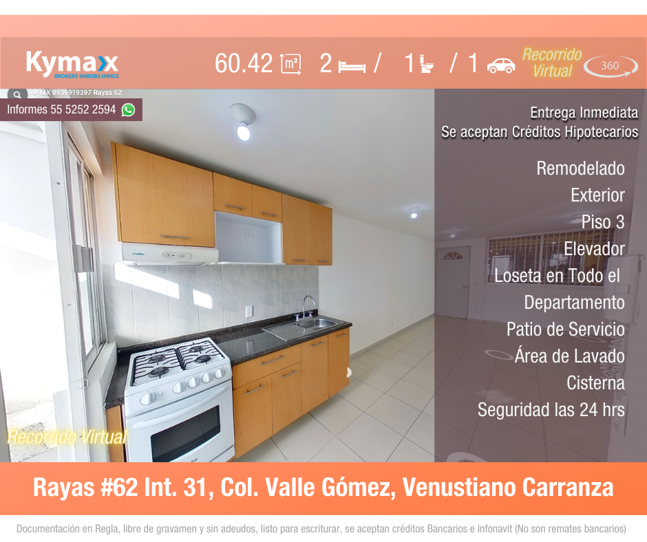 Excelente departamento 60.42 m2 Col. Valle Gómez, Venustiano Carranza