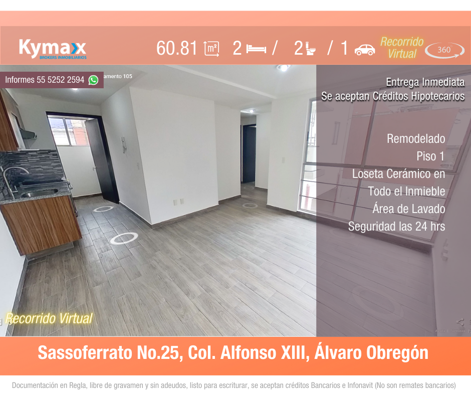 Excelente departamento 60.81 m2 Col. Alfonso Xiii, Álvaro Obregón