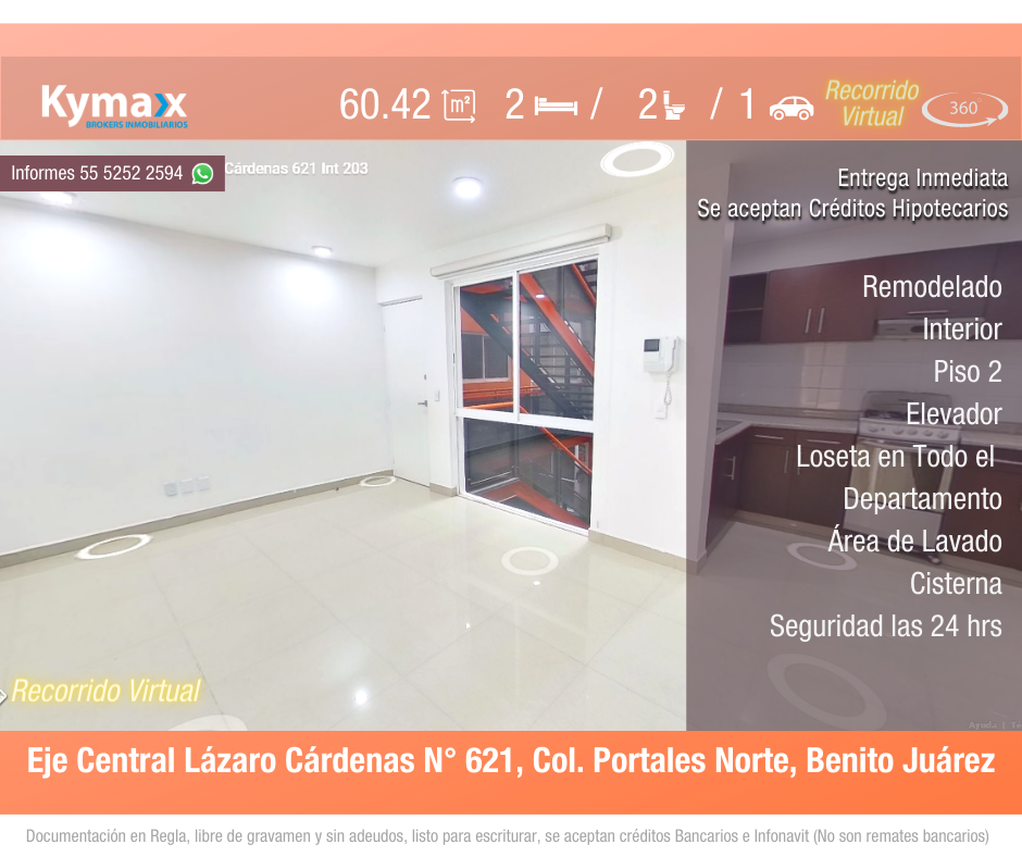 Excelente departamento 64.6 m2 Col. Portales Norte, Benito Juárez