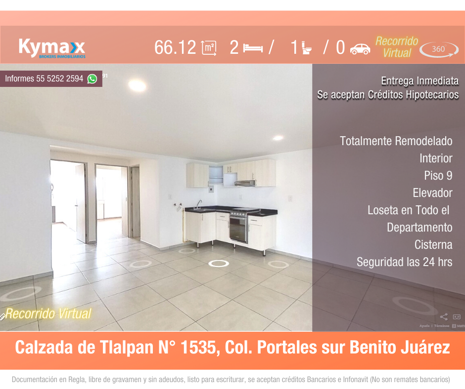 Excelente departamento 66.12 m2 Col. Portales sur, Benito Juárez