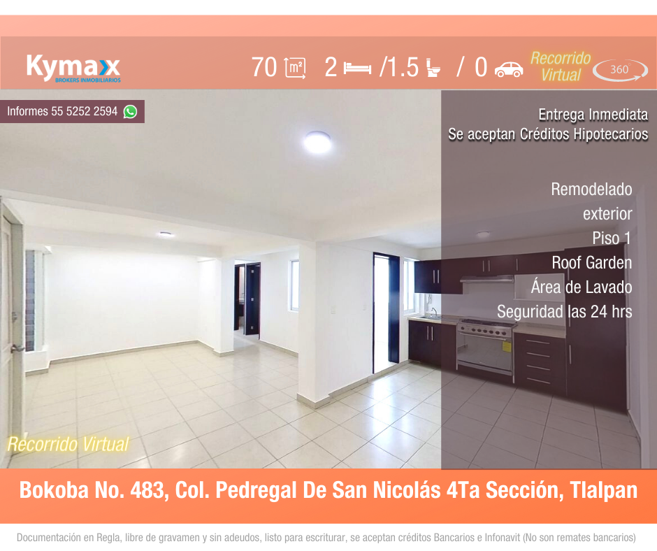 Excelente departamento 69.54 m2 Col. Pedregal de San Nicolás 4ta, Tlalpan