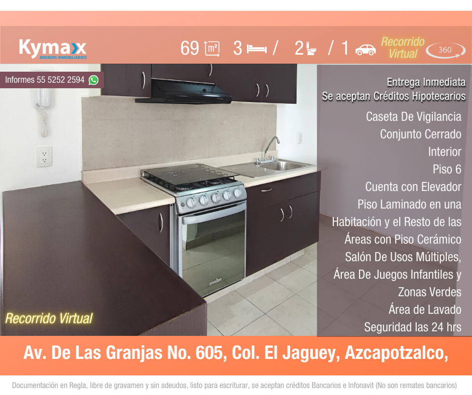 Excelente departamento 69m2 Col. El Jaguey,  Azcapotzalco