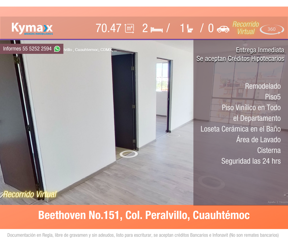 Excelente departamento 70.47 m2 Col. Peralvillo, Cuahutémoc