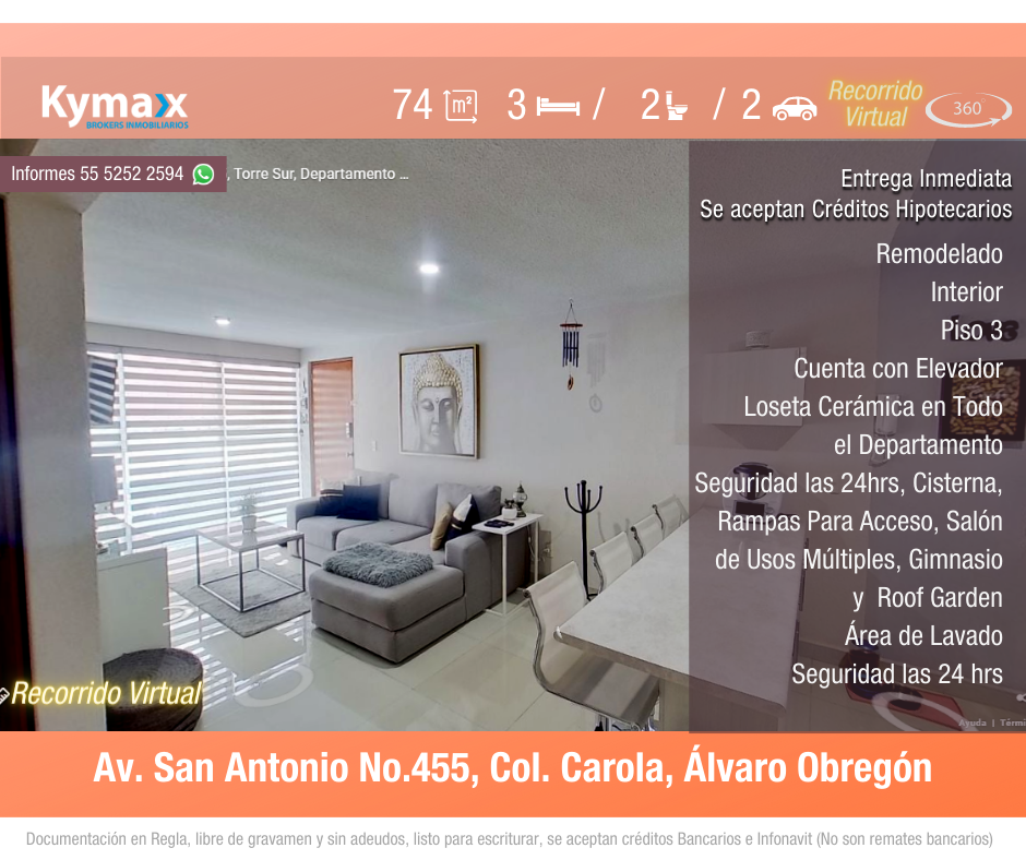 Excelente departamento 74 m2 Col. Nonoalco, Álvaro Obregón