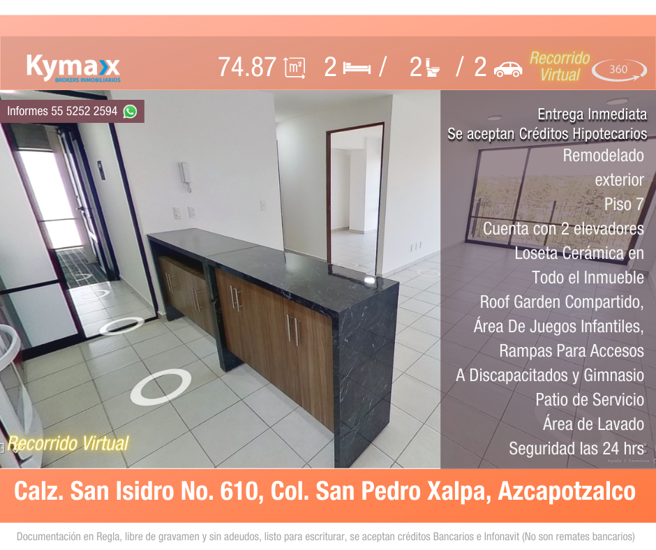 Excelente departamento 74.87 m2 Col. Azcapotzalco,  San Pedro Xalpa