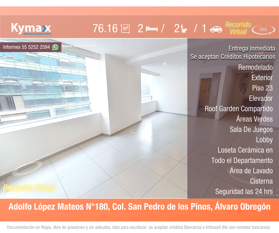 Excelente departamento 76.16 m2 Col. San Pedro de los Pinos, Álvaro Obregón