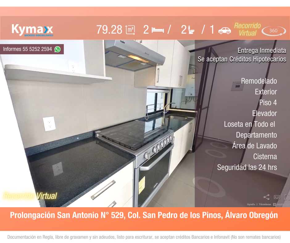 Excelente departamento 79.28 m2 Col. San Pedro de los Pinos, Álvaro Obregón