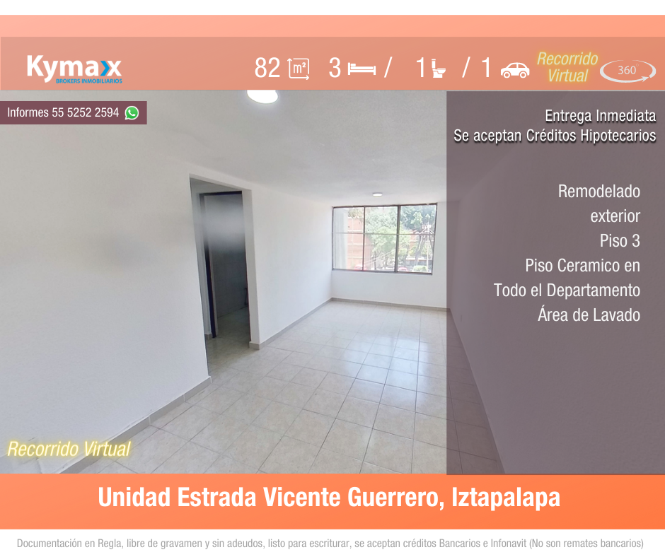 Excelente departamento 82 m2 Col. Vicente Guerrero, Iztapalapa