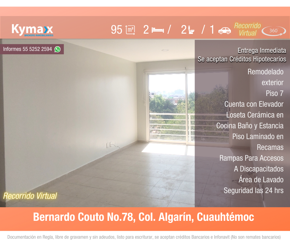 Excelente departamento 95 m2 Col. Algarín, Cuauhtémoc