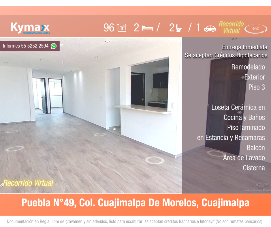 Excelente departamento 96 m2 Col. Cuajimalpa De Morelos, Cuajimalpa