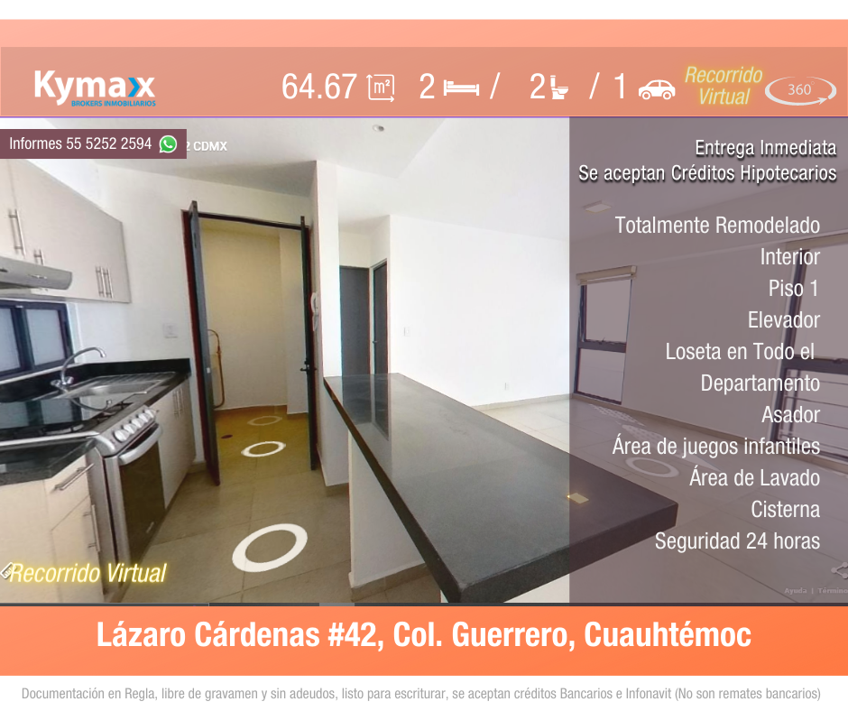 Excelente departamento 64.67 m2 Col. Guerrero, Cuauhtémoc