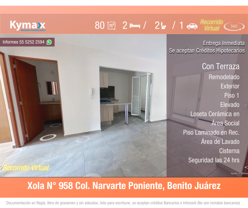 Excelente departamento 80 m2 Col. Narvarte Poniente, Benito Juárez