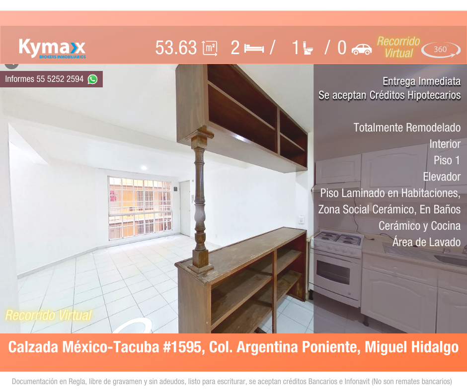 Excelente departamento 53.63 m2 Col. Argentina Poniente, Miguel Hidalgo